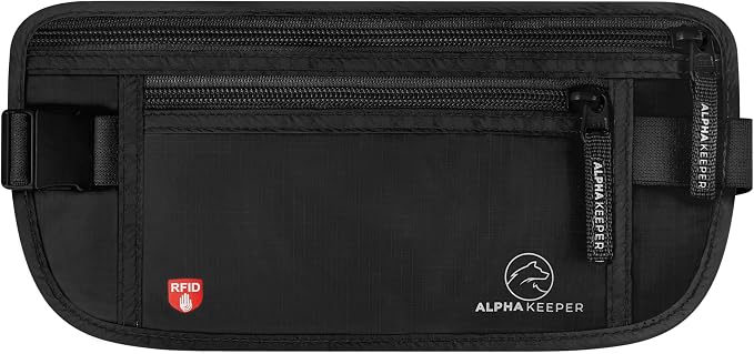 Alpha Keeper Money Belt for Travel Men Women Hidden RFID Passport Holder