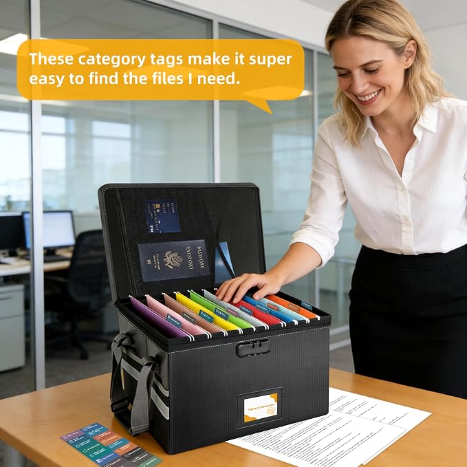 Deluxe Next of Kin Box Organizer with Labels,Estate Planning Organizer Kit | Fireproof Home & Office Organization with Family Document Guide,Foldable Document Organizer for Family,Combination Lock