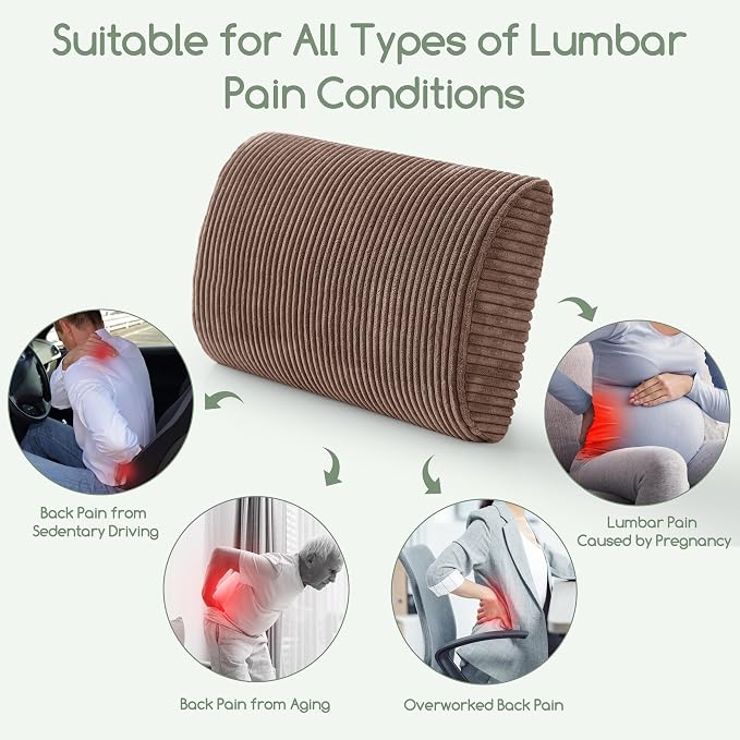 HIGOGOGO Lumbar Support Pillow for Recliner Chair/Accent Chair/Couch, Large Memory Foam Back Support Cushion for Elderly, Recliner Cushions for Back Rest, Pain Relief, Reading, Washable Cover, Brown