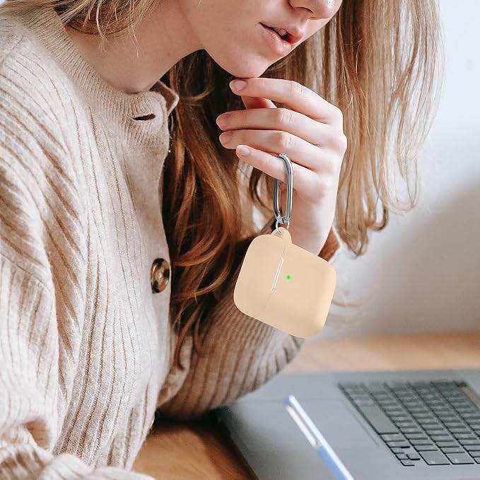 for AirPods Case Cover, Come with Cleaner Kit, Soft Silicone Protective Cover with Buckle, Compatible with Apple AirPods 2nd 1st Generation Charging Case, Front LED Visible, Cream Colored