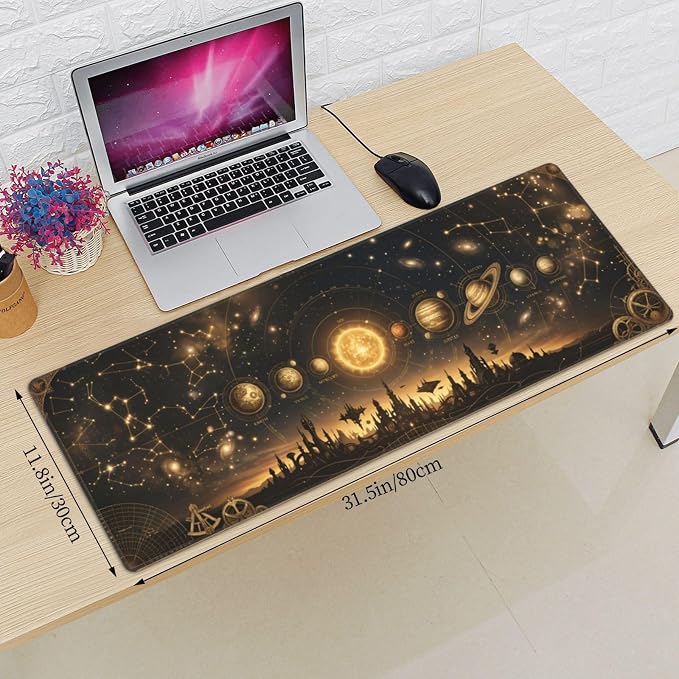 Celestial Map Gaming Mouse Pad Large Extended Desk Mat Non-Slip Rubber Base Keyboard Pad with Stitched Edges for Office Gaming 31.5x11.8 in