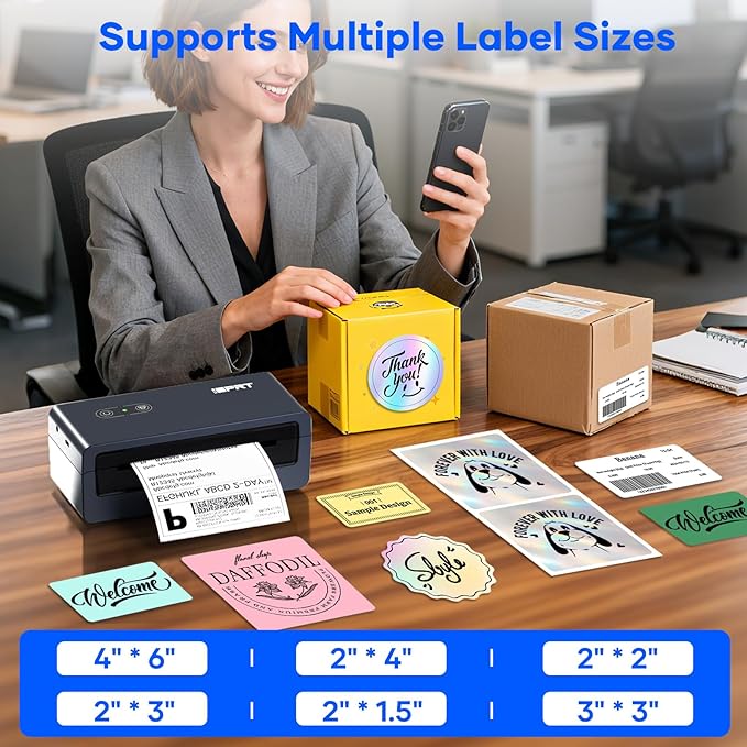 iDPRT Bluetooth Thermal Shipping Label Printer 4x6 Label Maker for Small Business Packages, Compatible with Android,iPhone and Windows, and Works with Ebay, Amazon, Shopify, USPS
