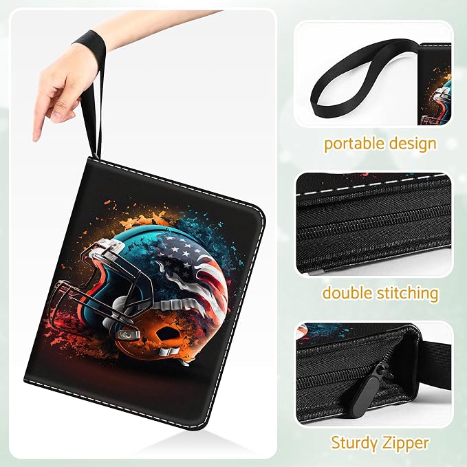 Football Card Binder,9-Pocket Book For 900 Cards,50 Removable Binders Football Binder,Football Card Holders Binder For Cards,Football Card Binder With Sleeves Football Card Book(Football Helmet)