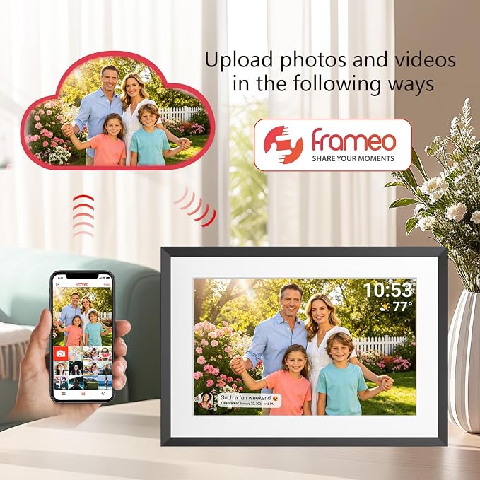 32GB FRAMEO 10.1 Inch Smart WiFi Digital Photo Frame 1280x800 IPS LCD Touch Screen, Auto-Rotate Portrait and Landscape, Share Moments Instantly via Frameo App from Anywhere