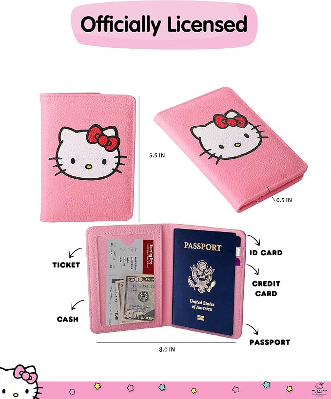 Hello Kitty Passport Cover for Travel Official License, Sanrio Gifts | Pink Passport Holder, Hello Kitty Travel Accessories, Passport Case