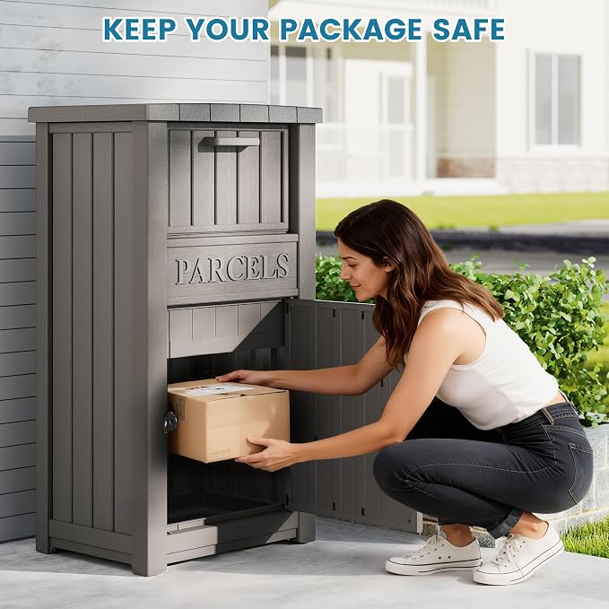 Package Delivery Box for Outside, Gray(60 Gallon no Sign)