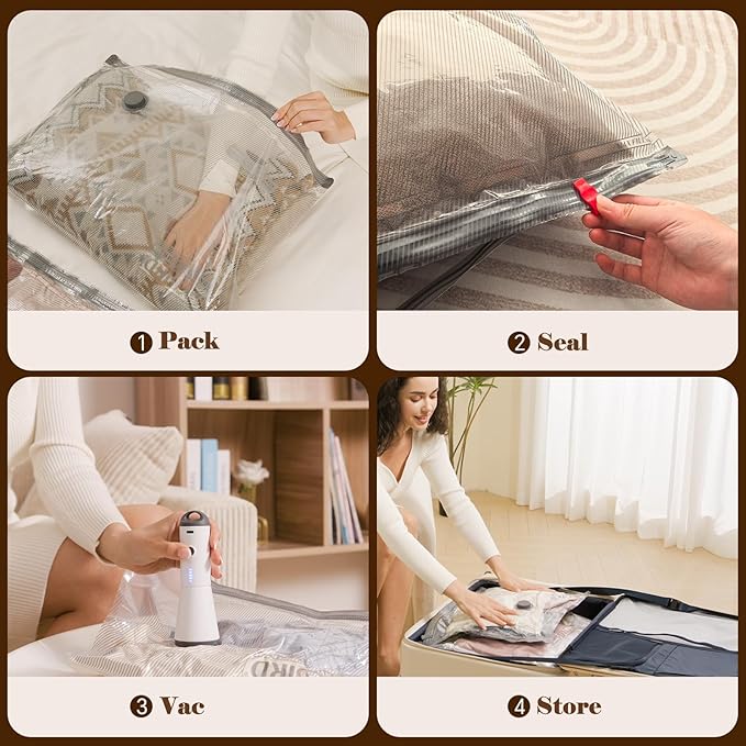 Vacbird Travel Vacuum Bags with Rechargeable Pump, Carry-On Space Saver | See Contents Easily with Transparent Bags, 1500mAh Pump Compresses 90+ Bags, Carry-On Size for Easy Travel Packing