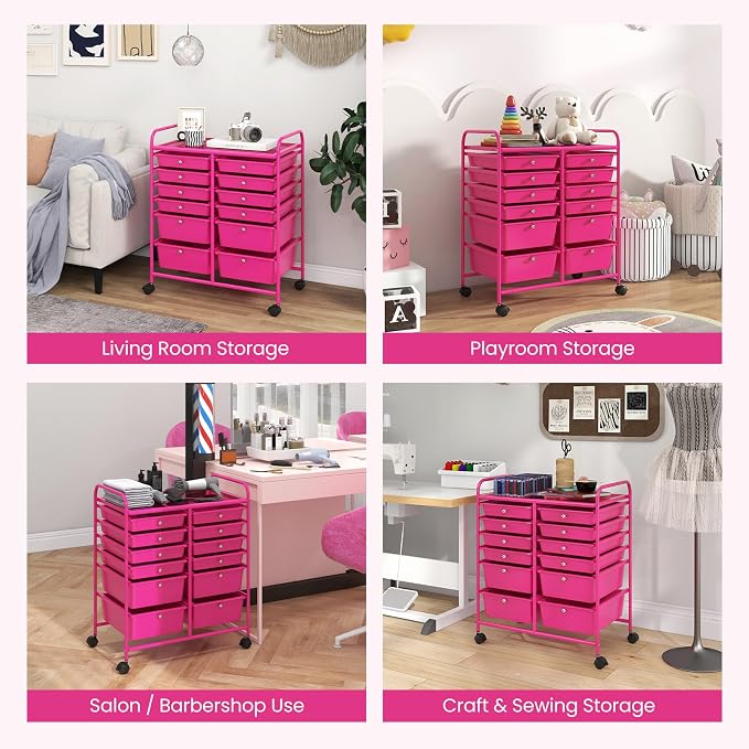 BECOMFORT 12-Drawer Rolling Cart with Drawers, Storage Cart on Wheels, Teacher Classroom Organizers with Metal Frame, Mobile Craft Cart, Trolley Utility Cart for School Office Play Room