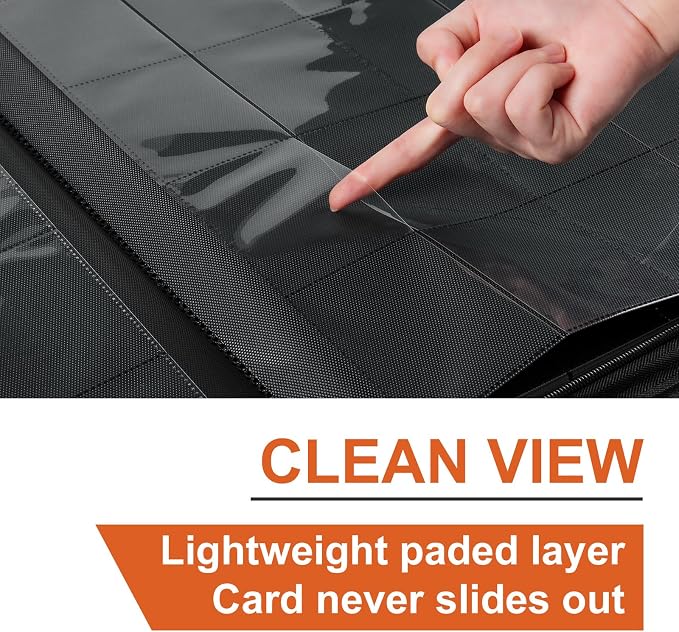 GEAoffice 16 Pocket Trading Card Binder for 1000+ Cards, Ringless Side-Loading 4x4 Card Binder with Zipper Closure, PU Leather 1024 Card Binder for MTG/TCG/Baseball/Sports&Game Cards, Orange