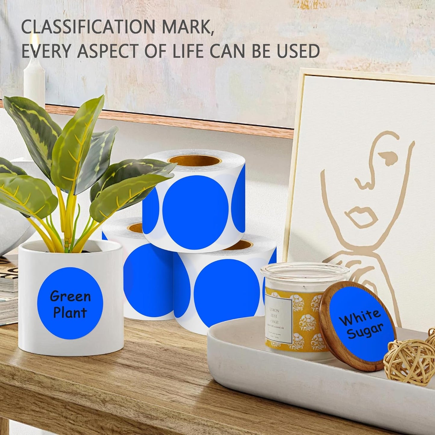 PARLAIM 3" Diameter Round Blue Color Coding Sticker, 4 Rolls 2000PCS Circle Dot Label,Permanent for Inventory Box Labeling