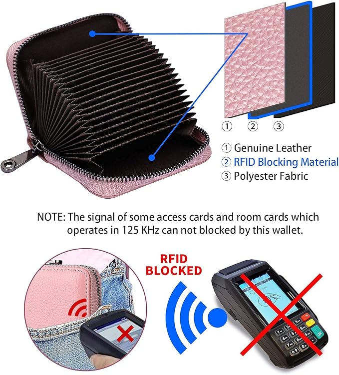 Linno RFID 20 Slots Credit Card Holder Genuine Leather Small Wallet for Women or Men with Zipper