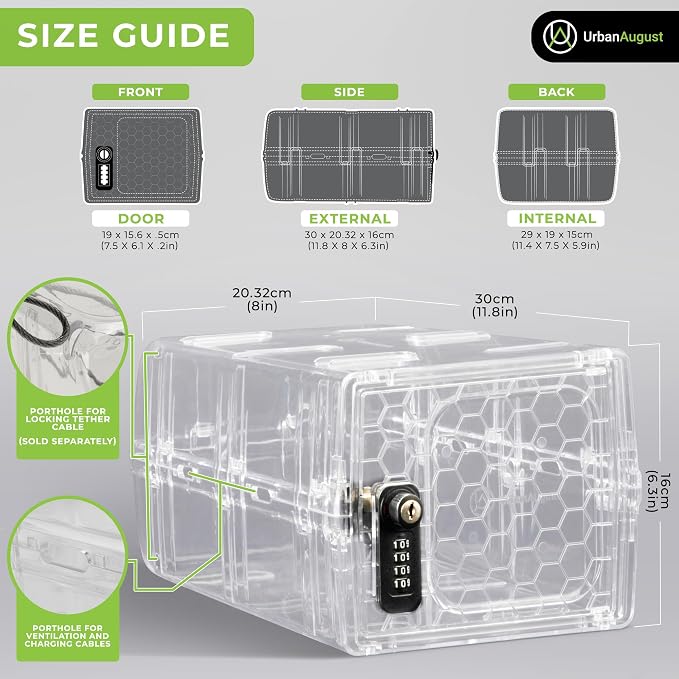 Lock Box For Food & Medicine - Dual Combination & Keyed Lock Box - Made of Industrial-Grade Plastic - One Size (Clear)