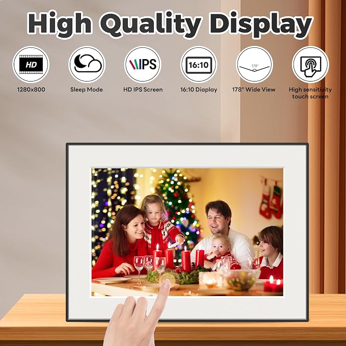11 Inch WiFi Digital Picture Frame with Touch Screen | 64GB smart picture frame with 1920x1280 100% sRGB IPS display. Supports Frameo App for 5G/Instant photo & video sharing.