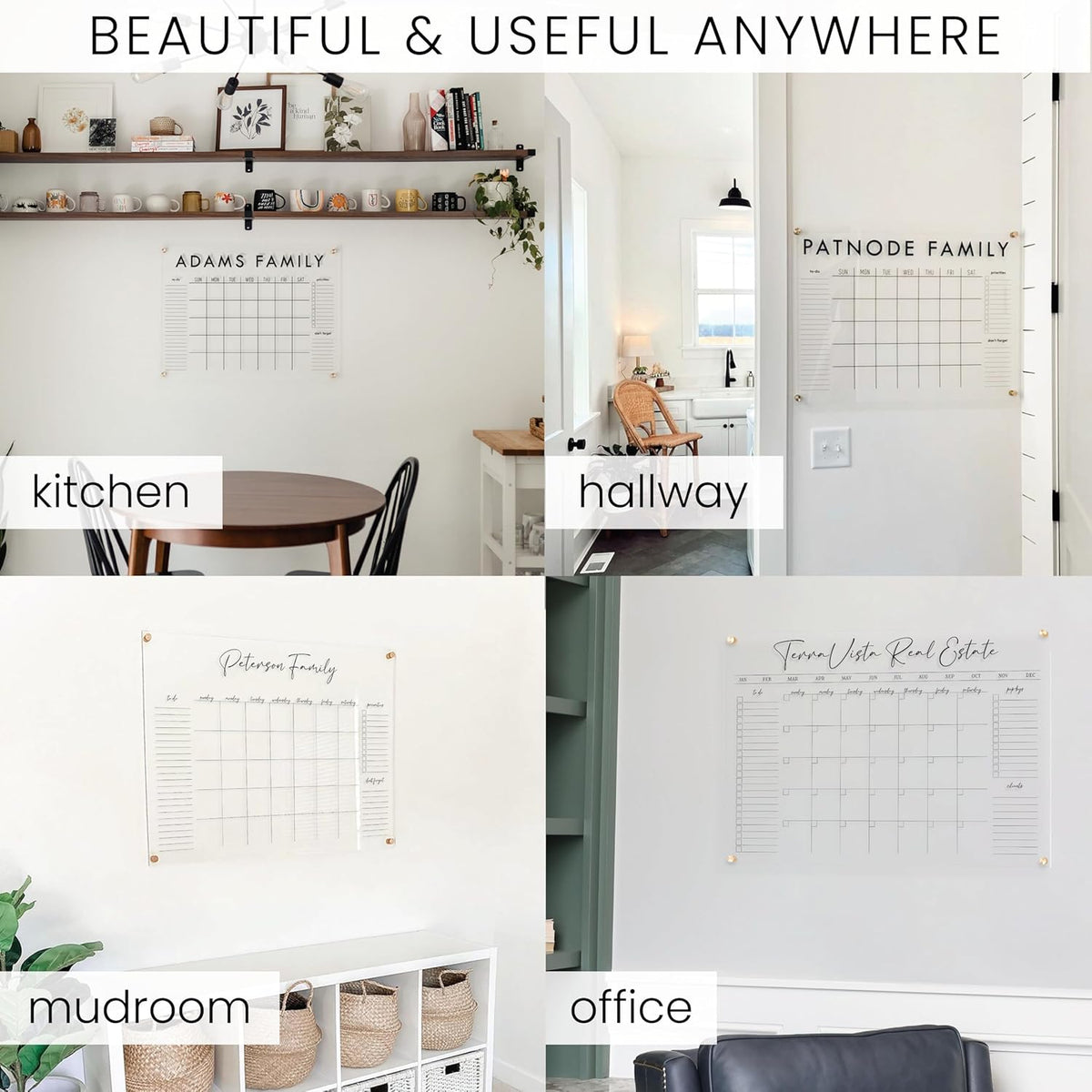 Personalized Clear Acrylic Calendar for Wall, Calendar Whiteboard for Wall, Dry Erase Wall Calendar, Wall Calendar Organizer System for Home (Block, Navy, 31"W x 23"H)