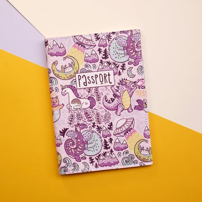 Passport Cover for Kids, Women and Men, Cute Travel Passport Holder (Dragon Yeti Pattern)