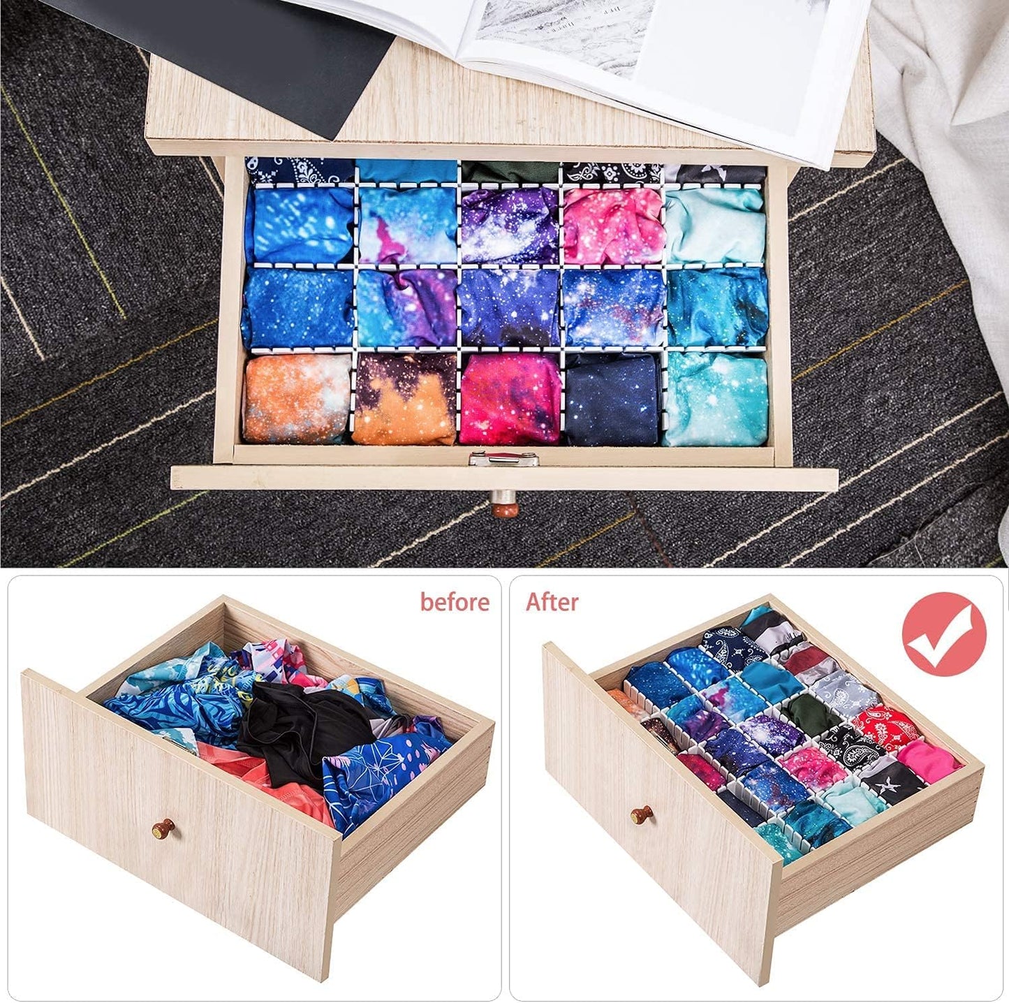 40Pcs Drawer Dividers, Adjustable Drawer Organizer for Socks, Underwear, Makeup, Can Help Tidy Kitchen, Bedroom, Dresser Green