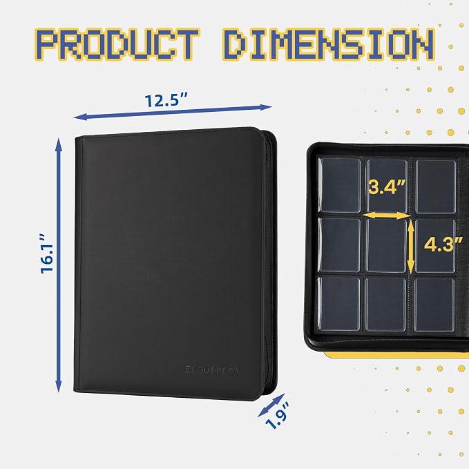 9-Pocket Toploader Binder, Clovecat Premium Card Book， Holds 252 Trading Card with 20 Removable Top-loader Sleeves，PU Card Holder Folders,Card Album for MTG, TCG, Yugioh, Game & Sports Cards(Black)