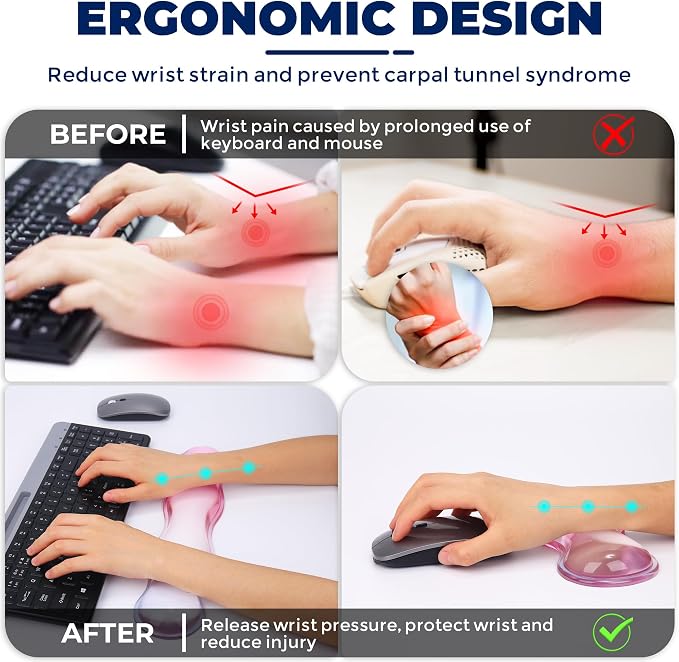 Gel Wrist Rest for Keyboard and Mouse, Wrist Rest for Keyboard, Mouse Wrist Support, Pain Relief, Cool Touch, Non-Skid, Mouse Wrist pad