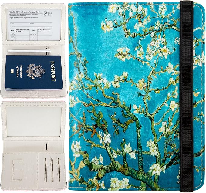 Pink Passport Holder,Cute Passport Cover,Travel Wallet with Credit Card Slots Rfid passport Wallet Waterproof Documents Organizer Women Men (Almond Blossom)