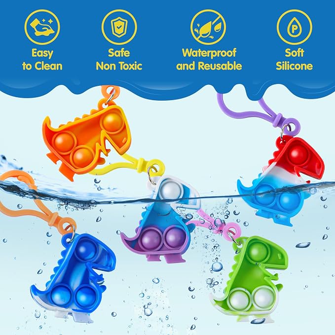 JOYIN Dinosaour Pop Fidget Keychain 30 Pack Pop Fidget Toys Bulk Party Favors for Kids, Goodie Bags Stuffers End of Year Back to Student Gifts Classroom Prizes Birthday Sensory Toys