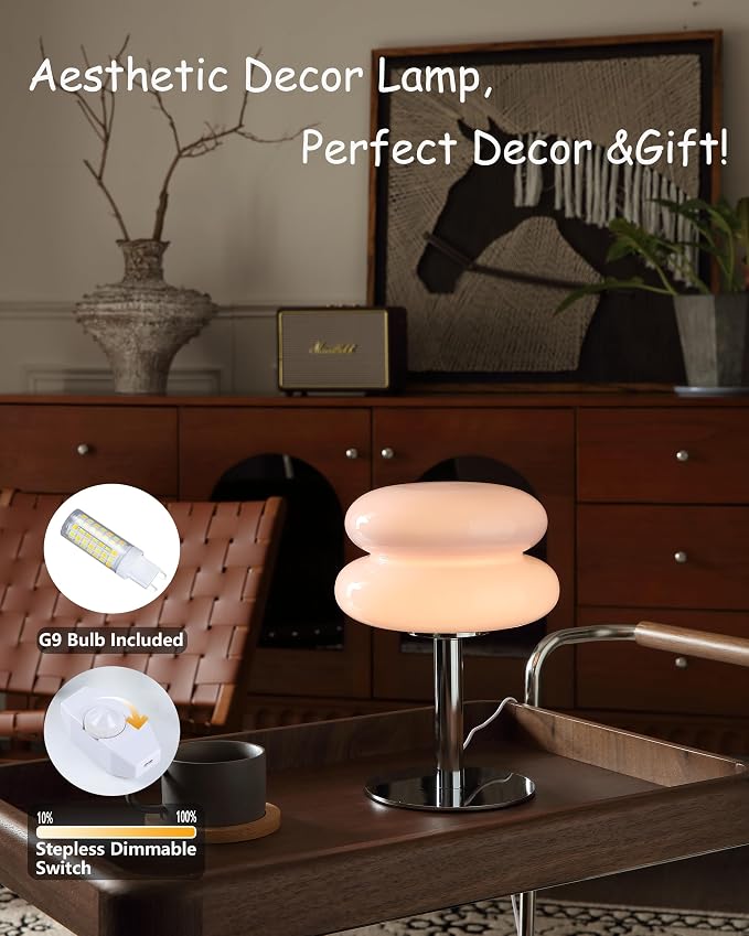 Glivpny Mushroom Table Lamp, Mid Century Modern Decor Lamp (Pink) | Cool Desk Lamps for Bedroom,Vintage Dimmable Bedside Small Cute Lamps, House Warming Gifts New Home Decor
