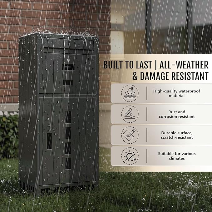 Package Delivery Boxes for Outside, 44.49''H Anti-Theft Porch Package Box with Lock & Mail Slot – Large Outdoor Parcel Drop Box, Waterproof Steel for Home, Fence, Curbside