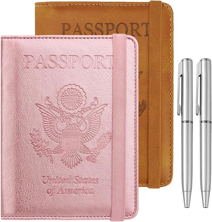 WALNEW Passport Holder for Travel, RFID Passport Wallet, Travel Essentials | PU Leather Passport Cover Case with Pen Holder, Travel Must Haves Accessories, Passport Book Holder for Women Men