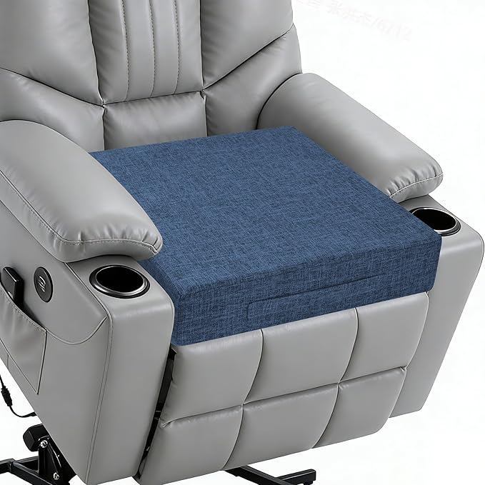 Recliner Cushions for Elderly 20X20X4 Inch Thick Seat Cushion for Recliner Chair with Non-Slip Bottom and Washable Cover Square Chair Cushions for Couch, Armchair, Floor (1, Blue)