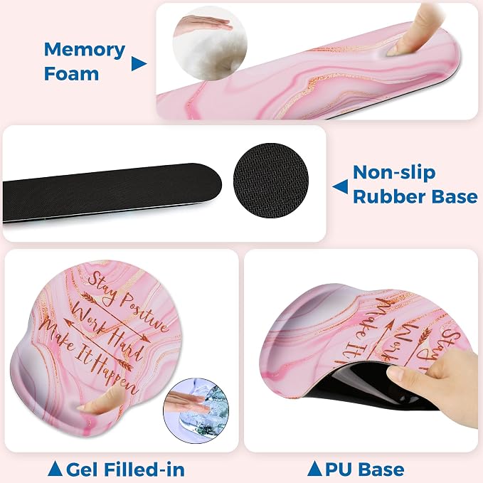 Mouse Pad and Keyboard Wrist Rest Support,Ergonomic Mouse Pad Set | Mousepad With Coaster and Non-Slip PU Base,Pain Relief for Desk Desktop Gaming, Computer,Office -Beach