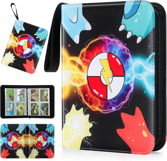 Trading Card Binder, 4 Pocket 400 Cards Holder with 50 Removable Sleeves Display Storage Collector Album Compatible with Pokemon Cards Football Cards TCG Game Sports Cards, Black