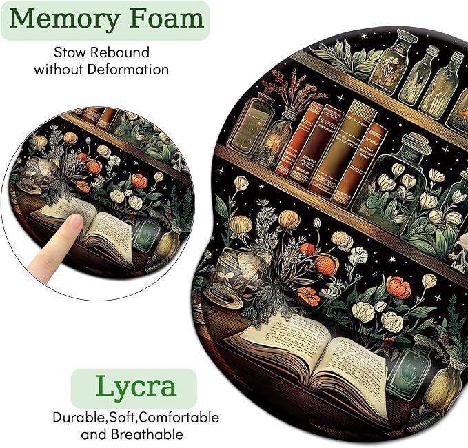 LIMKRIAN Goth Book Mouse Pad with Wrist Rest, Laptop Mousepad, 9.8 x 8.6in | Ergonomic Wrist Support, Non-Slip PU Base, Pain Relief, Mouse Pads for Desk, Gothic Skull Office Home Desk Accessories Decor