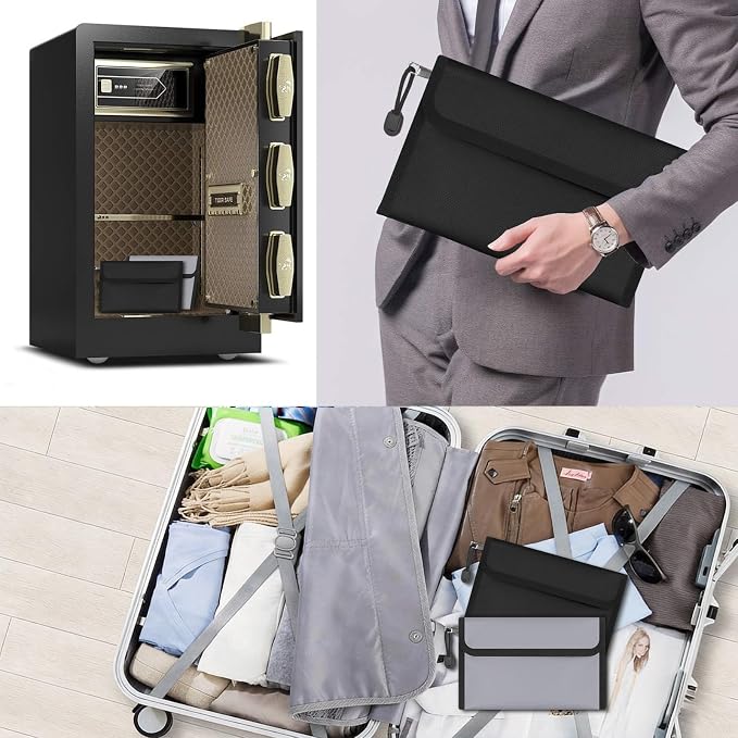 Small Money Bag (8.1“ × 4.8”)，Zippered Fireproof Waterproof Document Bag， Safe Fireproof Document Box，Small Fireproof Money for Cash, Currency, Keys, and Passports (2-Pack)