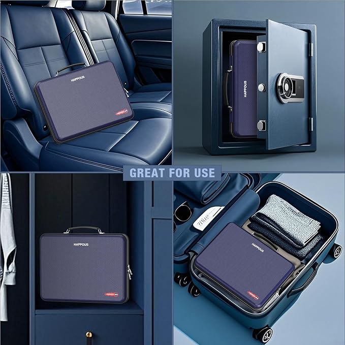 Fireproof Document Organizer, Fireproof Document Box | Portable Hard-Shell Fireproof Document Organizer Storage for Documents Laptop Passports Cards Blue
