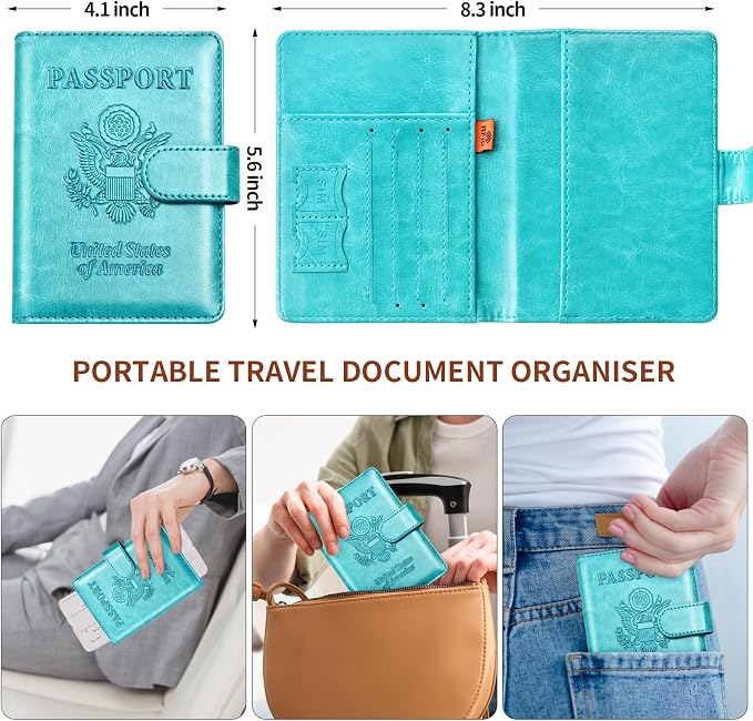 Herain Passport Holder for Travel Essentials, 2 Pcs Passport Cover Wallet Case Travel Gifts Women Men Family, RFID Passports Book Card Holders Travels Cruise Accessories Must Haves