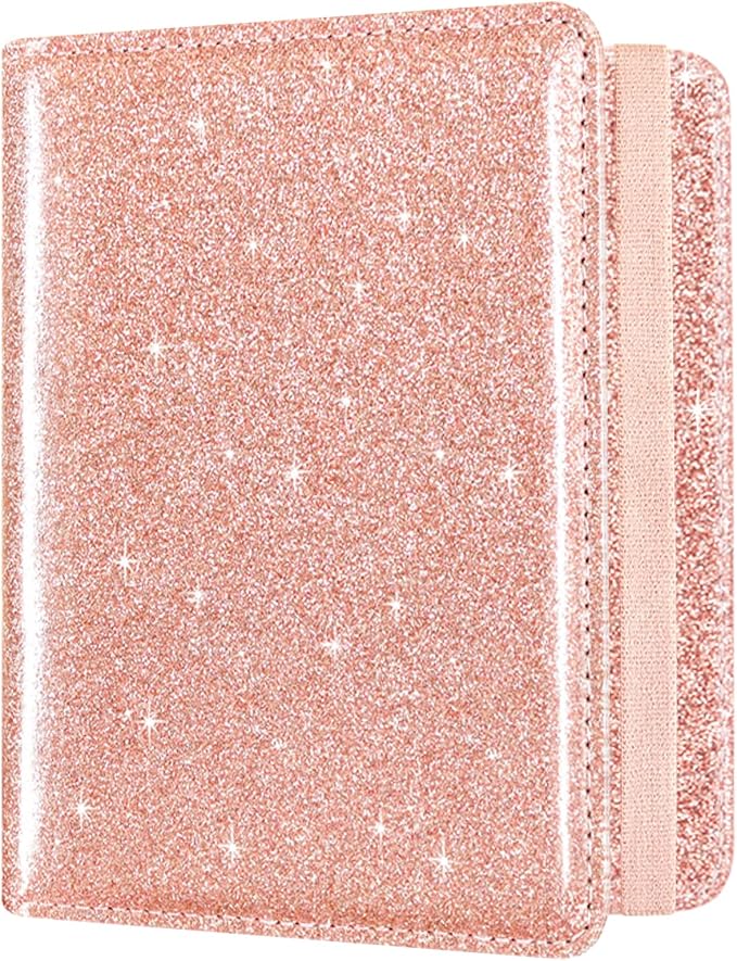ACdream RFID BLOCKING Passport Holder Travel Wallet, Premium PU Leather Cover Passport Book with Card Holder, Pen Holder, Keep Organization, and Travel Essentials for Women and Men, Glitter Rose