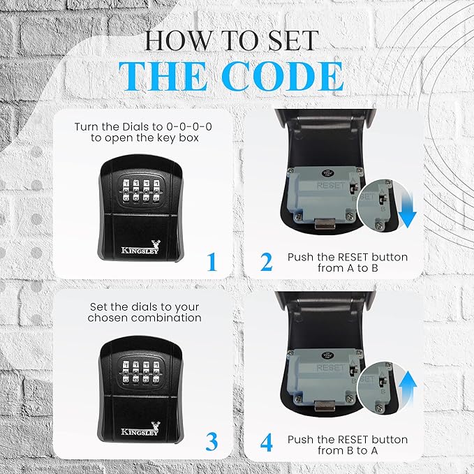 Kingsley QCH-807 Key Storage Box, Wall Mounted | Resettable Code, Water Resistant, Realtor Key Lock Box, For AirBnB, Spare Keys, Home, Apartment