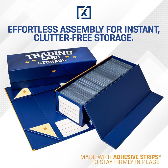 HOMEXPRO Easy Fold Trading Card Storage Box [3 PACK] Magnetic Lid | Toploader Storage Box Fits 800 Cards, 200 Toploaders, or 50 One Touch | Baseball Card Storage Box - Labels included