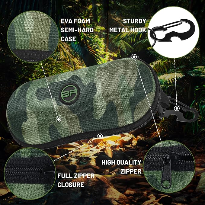 BLUPOND Sunglasses Case Semi Hard EVA Shell with Metal Hanging Hook Belt Clip Sun Glasses Storage