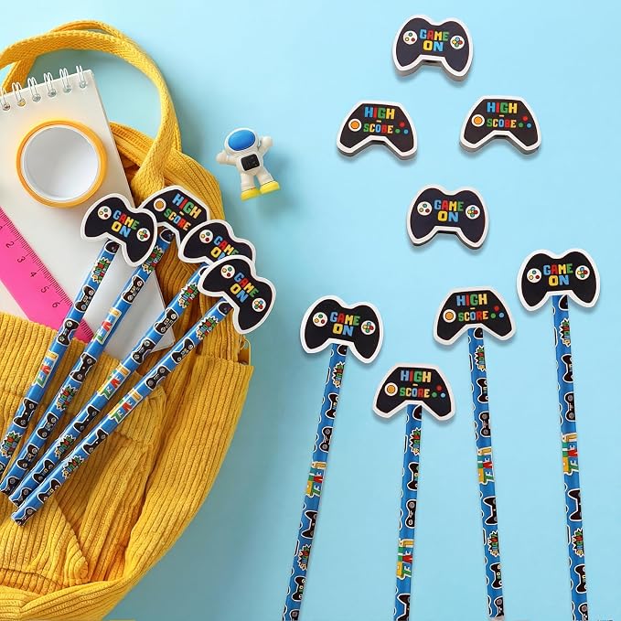 32 Pcs Video Game Themed Pencil with Eraser Video Game Party Favors Gaming Controller Stationery Supplies for School Classroom Exchange Gift Reward Prizes Adventure Vbs Party Supplies