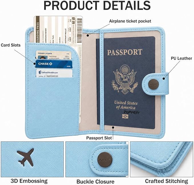 Passport Holder RFID Blocking Travel Wallet, Paradise Blue | Passport Cover with Multiple Card Slots, Water-Resistant & Easy-Carry, Must-Have Travel Accessory for Men & Women.