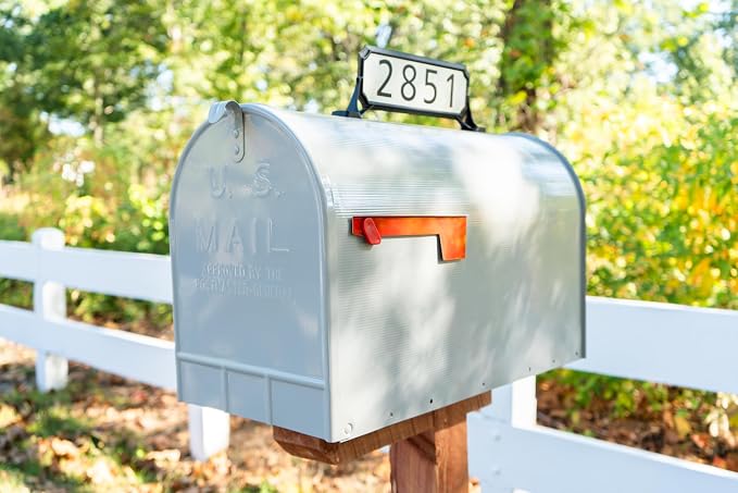 Architectural Mailboxes 3460B Manhattan Address Plaque, Small, Black | High-visibility, 2-sided in rust-proof plastic with UV-resistant finish. Vertical or horizontal mounting, hardware included.