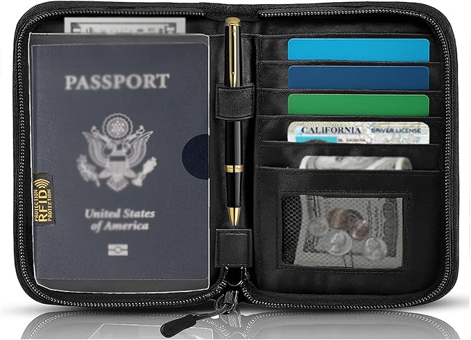 Passport Holder for Travel, RFID Blocking Wallet for Couples Men and Family | Multi-compartment organizer holds passports, cards, tickets, IDs and cash for women, couples and international family travel