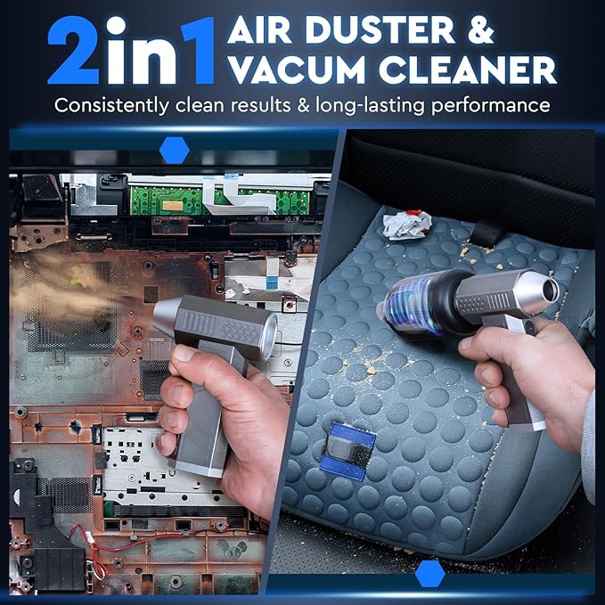 2in1 Electric Air Duster&Vacuum Cleaner - 150,000 RPM Compressed Air Duster with 4 Modes, Portable Air Blower & Rechargeable, Mini Blower for Computer, Keyboard, Electronics (Aircraft-Grade Aluminum)