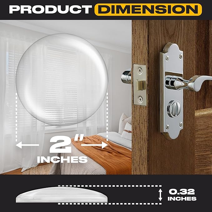 Clear Door Stoppers - Medium 2" (6 Pack) - Door Stoppers for Wall with Strong Back Adhesive - Quiet and Shock Absorbent Silicone Wall Protectors from Door Knobs - Protects Every Surface