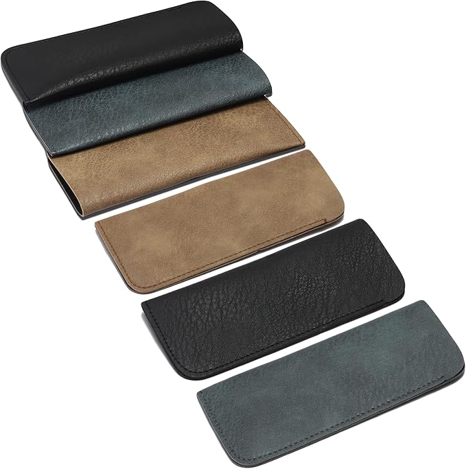 DIYOMR 6 Pack Soft Leather Eyeglass Bags Portable Unisex Glasses Pouch Multiple Pens Sleeve Case Classic Color for Business Men Women Teen Student Scholars
