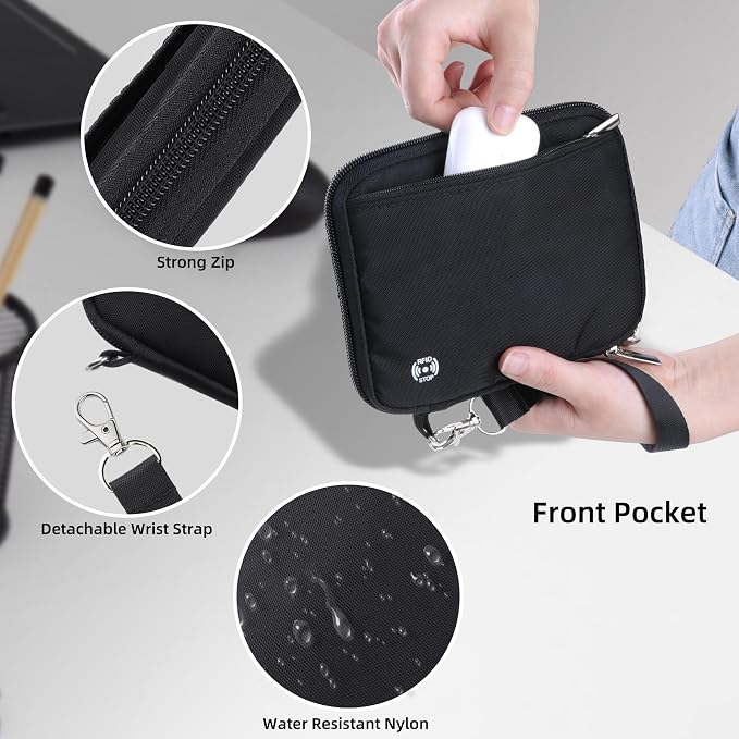 WALNEW Passport Holder Family for 4, RFID Blocking Travel Wallet Women Men, Lightweight Zipper Document Organizer Pouch Bag Credit Cards Case Cover for Travelling, Black | Holds up to 4 Passports, Removable Wrist Strap，Lightweight Zipper Document Organ...