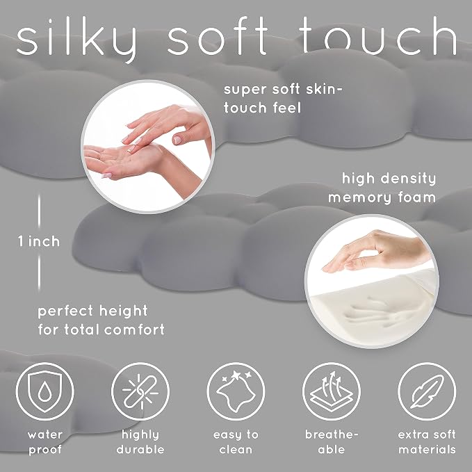 Cloud Keyboard Wrist Rest – Create-ables Qloud Cloud Wrist Rest for Computer Keyboard and Mouse, Ergonomic Memory Foam Wrist Pad with Non-Slip Base, Includes Cloud Mouse Pad – Gray