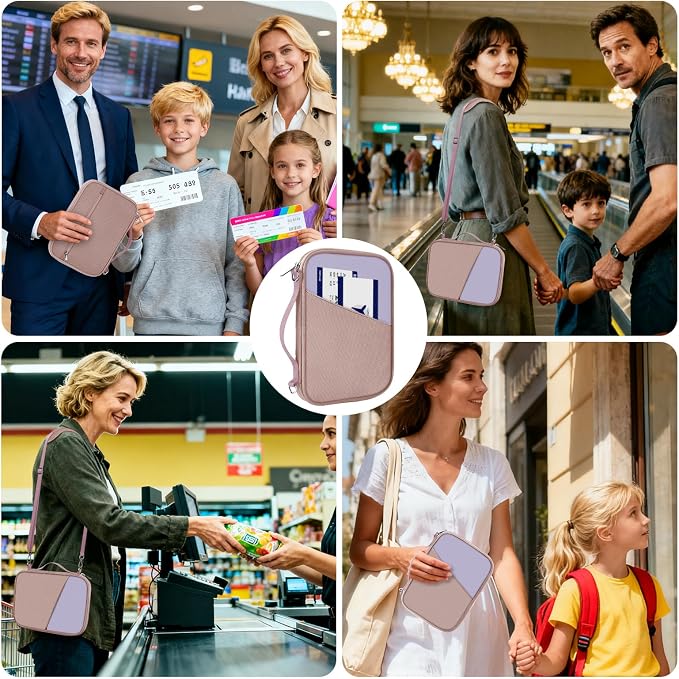 Family Passport Holder for Travel with RFID Blocking, Traveling Essentials Organizer Pouch Bag, Light Passport Wallet for Travel Must Haves Accessories for Women Men