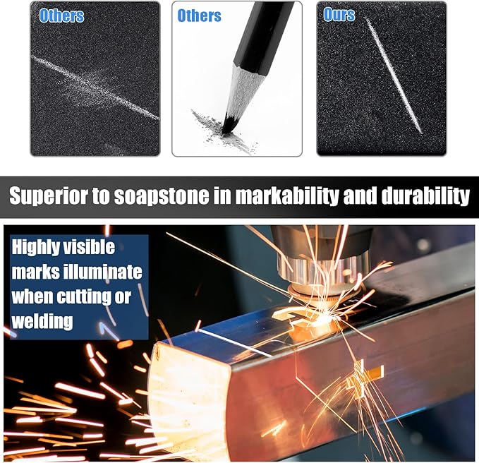 Gersoniel 2 Pcs Welders Pencil with 48 PCS Round Refills Mechanical Pencils Metal Welding Marker for Tube Pipe Fitter Welder Steel Construction Woodworking (Sliver, Black)