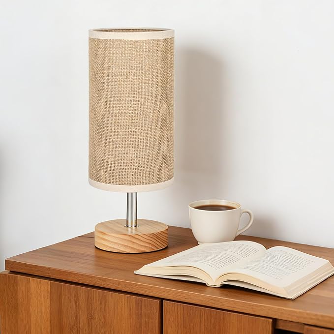 Bedside Table Lamps, Table Lamp for Bedroom, Lamps for Night Stands with Linen Lampshades, Small Table Lamp for Living Room, Office (Bulb Excluded) (Brown)